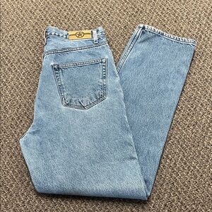 Men's Light Blue Haggar Mustang Jeans Label Size 34x32 Star Logo Relaxed Fit Y2K